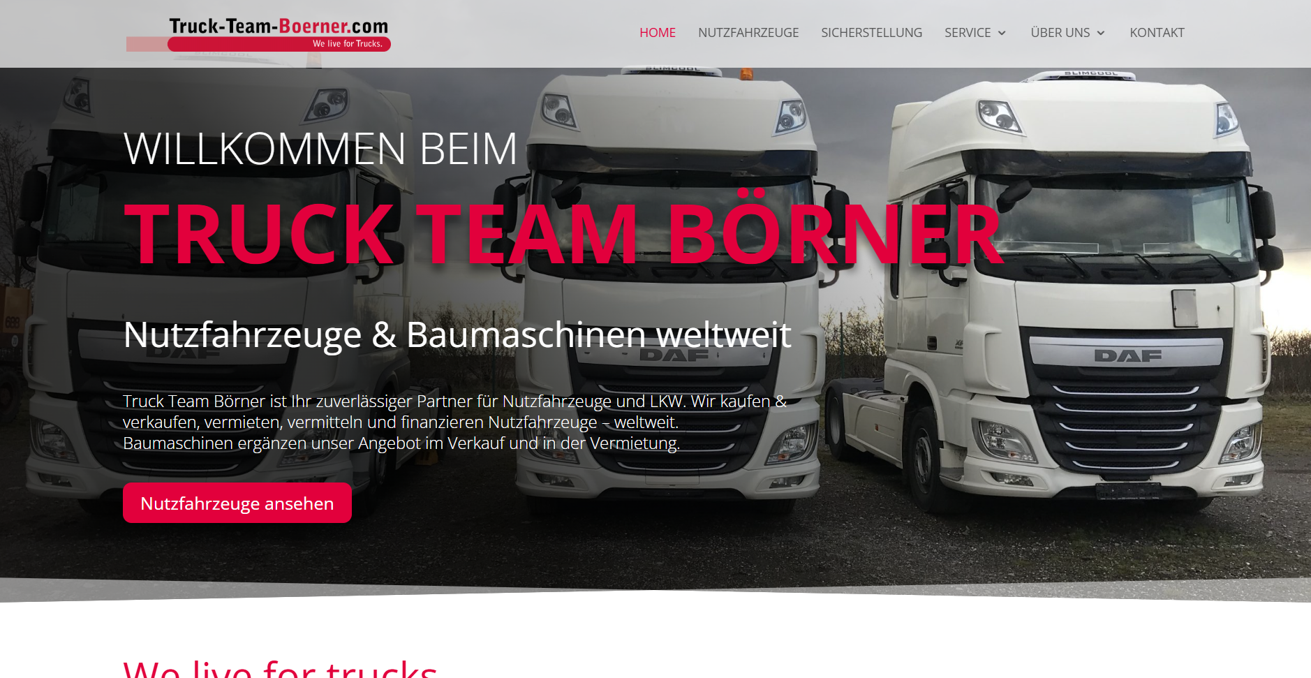Screenshot der Website von Truck Team Börner